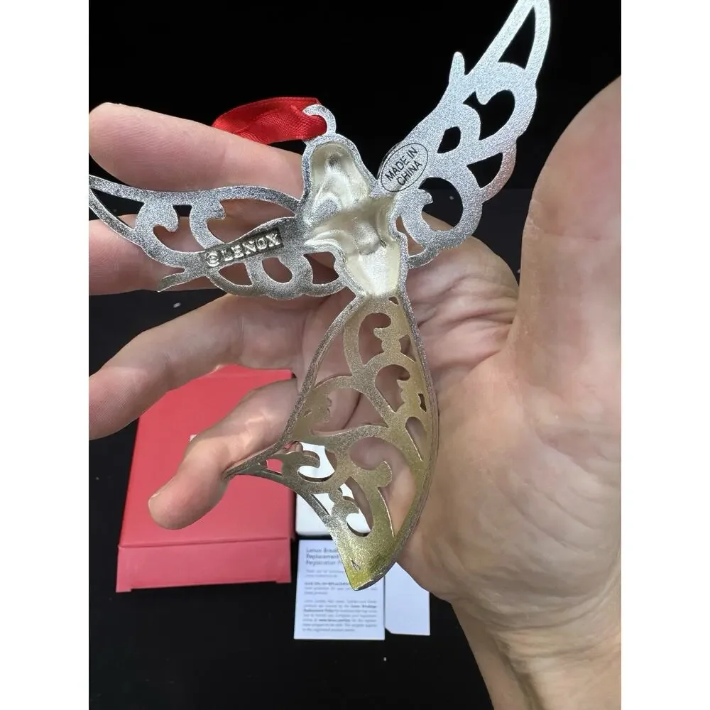 Lenox Sparkle And Scroll SILVERPLATED JEWELED Christmas Angel Ornament MIB -S1T